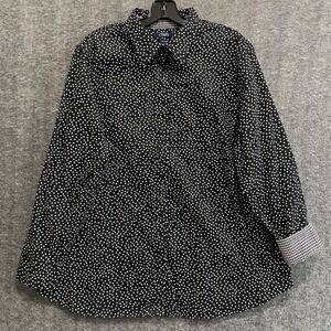 Chaps No Iron Shirt Womens 2X Black Polka Dot Houndstooth Button Up Flip Cuff